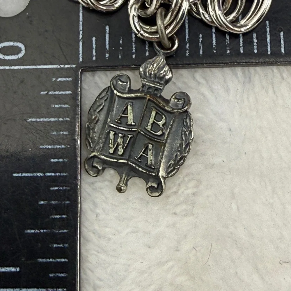 Vintage ABWA Charm Bracelet Silver Tone Double Link Sterling Silver Charm 7